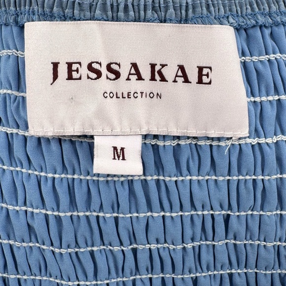 JessaKae Blue Gingham Cottagecore Smocked Midi Dress Puff Sleeve M - Picture 10 of 12